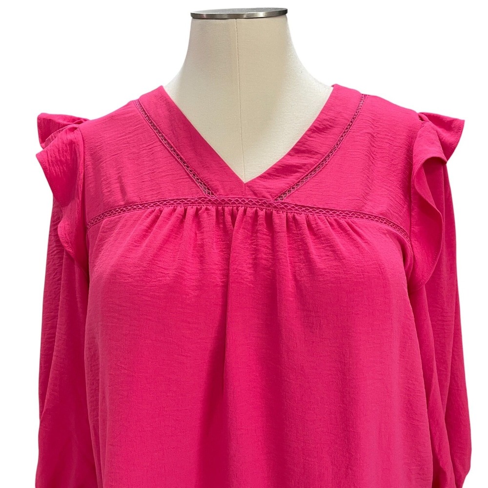 Hope And Harlow Pink Ruffle Blouse V Neck Boho Feminine‎ Top Size XL NWT